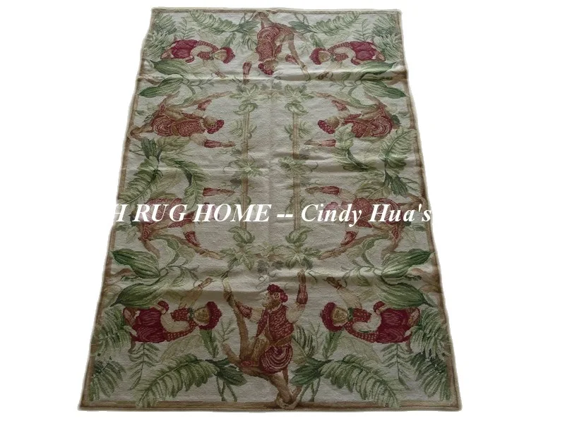 Free shipping 4'x6' hand stitched needlepoint woolen rug cute monkeys design