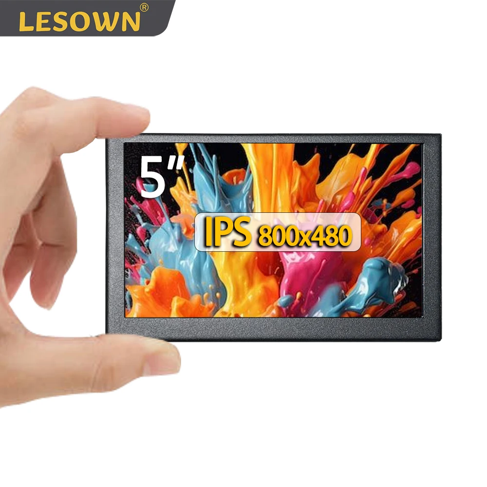 LESOWN Kleine touchscreen-monitor 5 inch HDMI HD 800x480 IPS capacitief LCD-scherm met luidsprekers voor pc mini secundair scherm