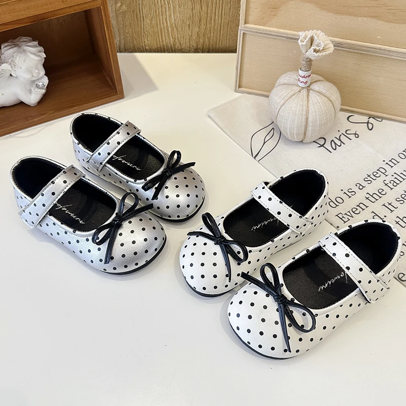 Autumn Girl's Mary Janes Polka Dot Bowknot Sweet Kid's Flat Shoe Solid Colors Anti-slip Lovely Trendy Charming Children Shoes
