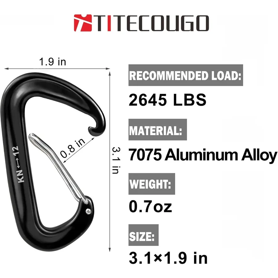 12KN 2697 رطل مشابك حلقة تسلق خفيفة الوزن شديدة التحمل، معدات مثالية (12 4 5 عبوات) #2