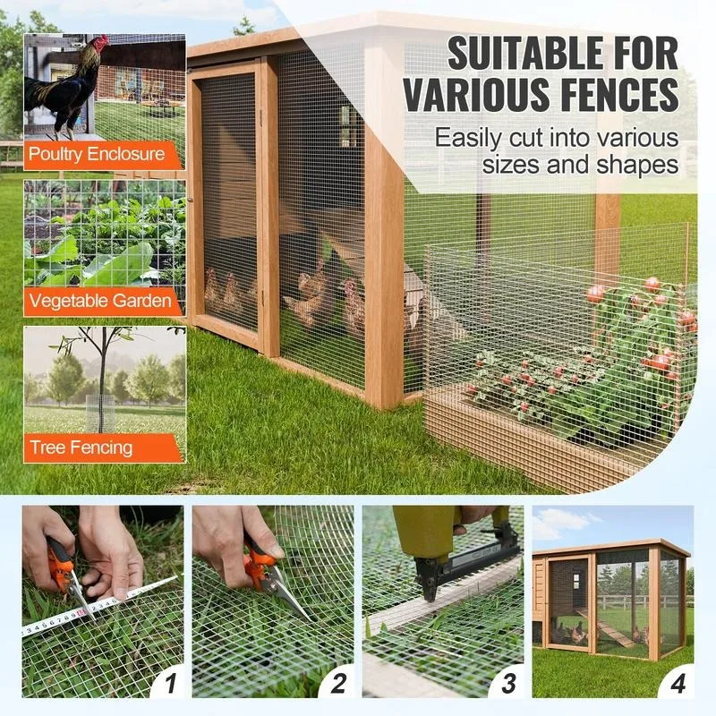 Tela de arame galvanizado a quente, 1/2 polegada, 48 pol. x 50 pés, calibre 19, rolo de tela para cercas de galinheiro, gaiolas de coelhos, jardim e pequenos roedores
