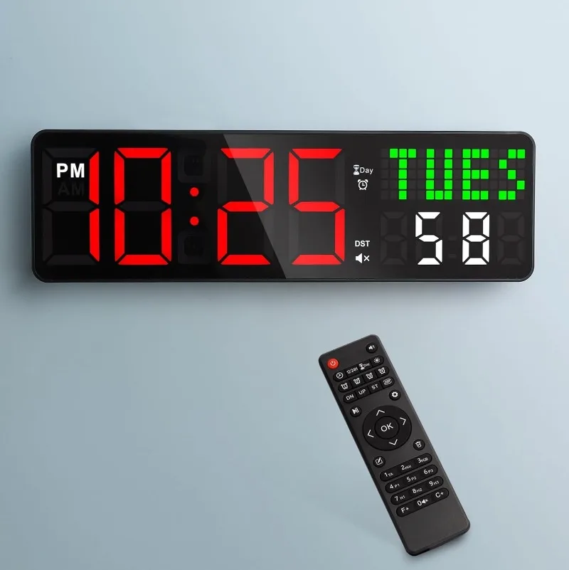 

Gym Clock Timer, Workout Clock with Seconds | 5 Display Modes, 4 Alarms | Remote Control Countdown Timer Wall for Home Gym Garag