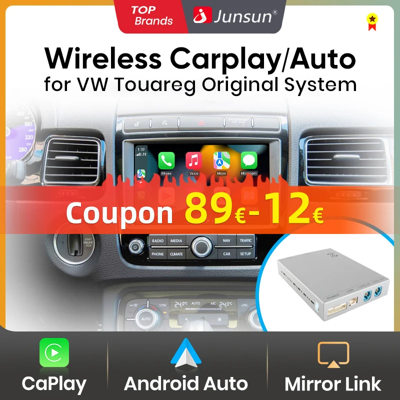 Junsun Wireless Carplay Android Auto Module Box For VW Volkswagen Touareg RNS850 2010 2011 2012-2018 AI Box Multimedia