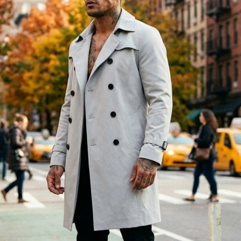 Fall New Trench Men's Streetwear Windbreaker Outerwear Lightweight Coat Business Casual Outdoor Extended Jacket Men's Clothing 3