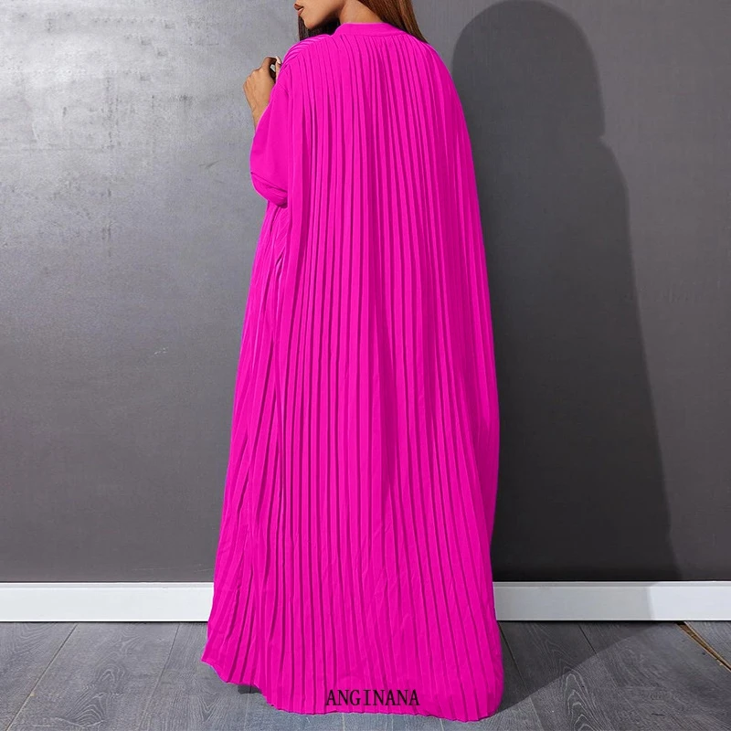 Summer Large 6xl 110kg Women\'s Dress Single breasted Pleated Big 3xl 5XL Standing Neck Long Sleeve Loose Red Blue Yellow Robe