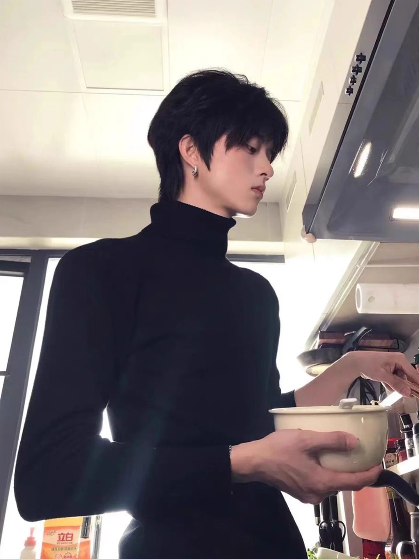 

Корейский мужской вязаный свитер с высоким воротом, утепленный, приталенный, для ношения под одеждой, премиум-класса, Bot Line