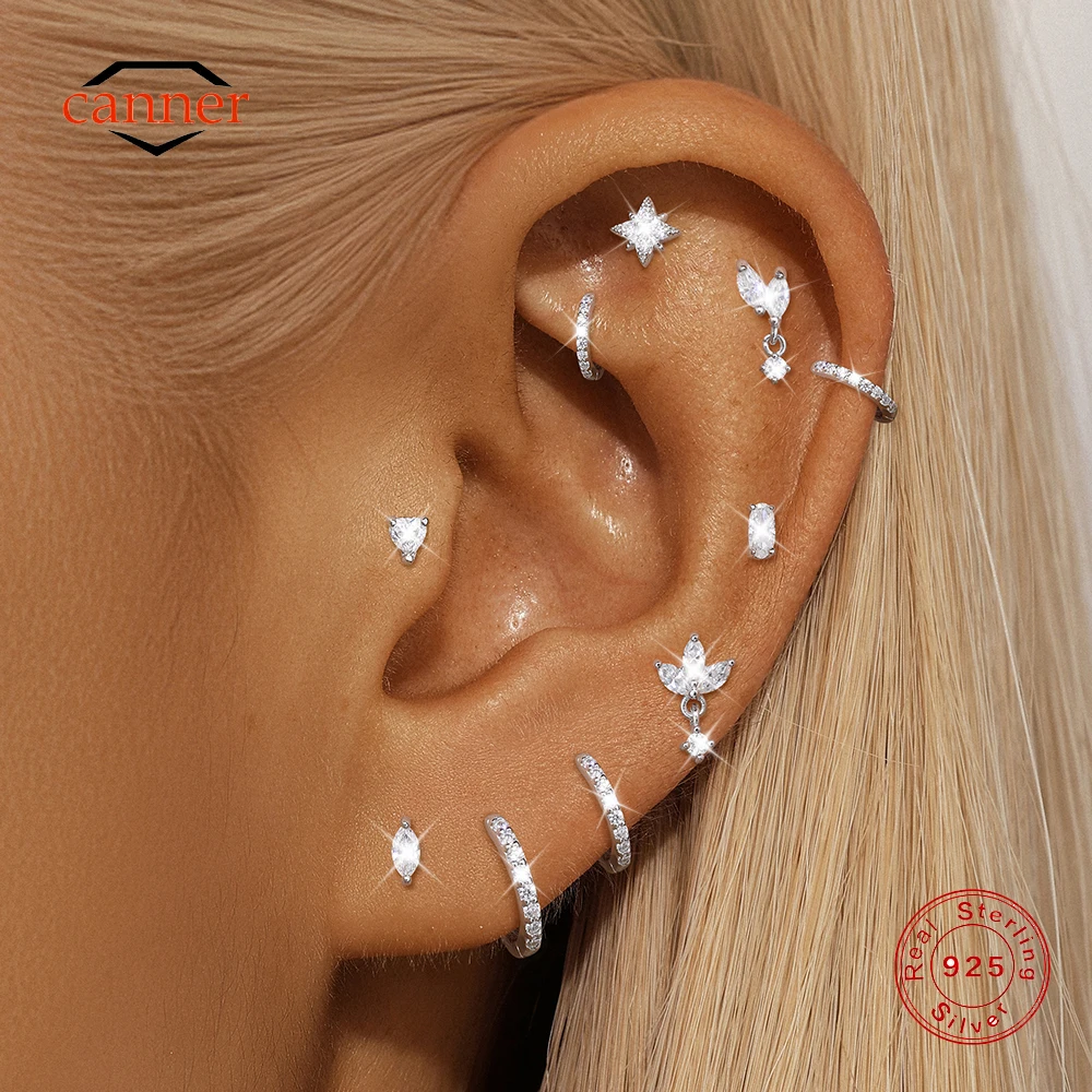 

CANNER 1PC Moissanite Horse Eye Puncture Ear Stud For Women 925 Sterling Silver INS 2/3/4mm Round Circle Earring Wedding Gift