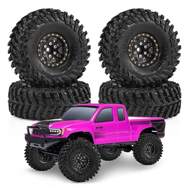 

1.0‘’ Beadlock Climbing Tires Metal Wheel Rim Hub 64x24mm Adapter 7mm for 1/18 1/16 RC Car Crawler Accessories