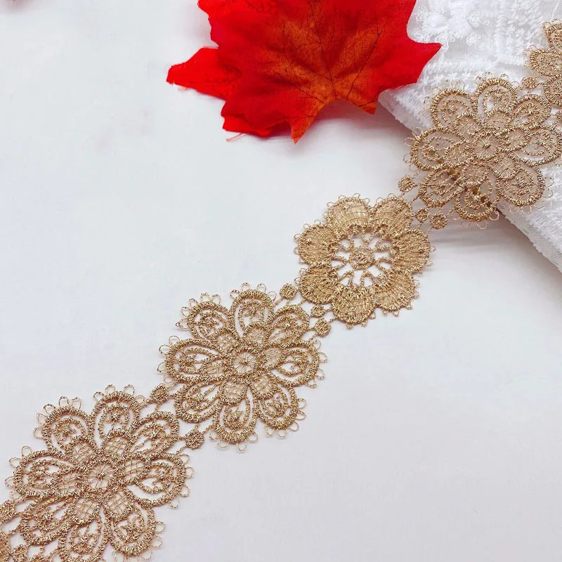 

40 ярдов Золотая вышивка цветы лента кружевная ткань отделка платье воротник куклы одежда DIY ремесла швейный материал