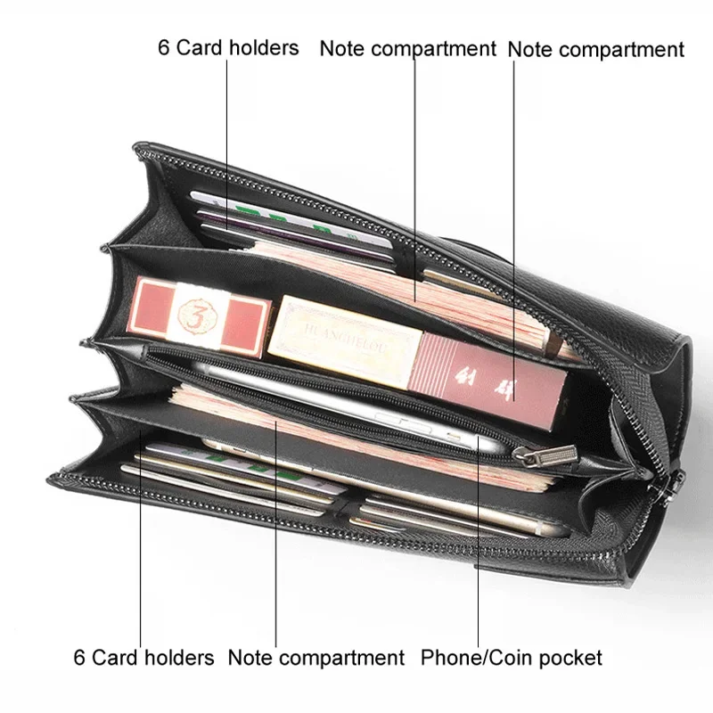 محفظة جلدية للرجال من Baellerry مع جيب للعملات المعدنية ومحفظة للهاتف وحقيبة يد ذات سعة كبيرة للرجال