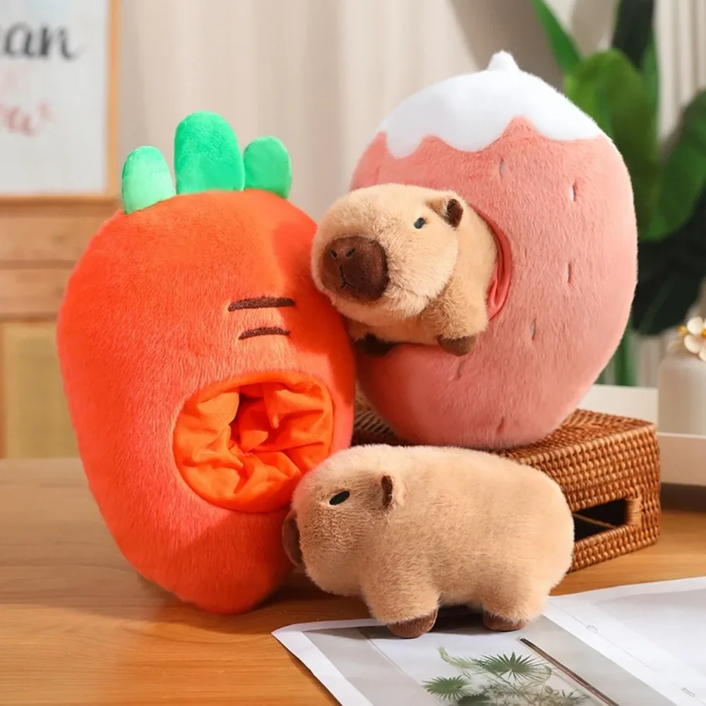 Banana abacate capivara brinquedo de pelúcia morango bonito capibara anime brinquedo fofo dos desenhos animados cenoura capivara boneca de pelúcia natal