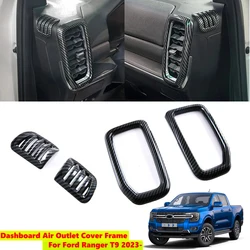 ABS Carbon Fiber Color Dashboard Air Outlet AC Vent Frame Trim Cover For Ford Ranger T9 Everest 2023 2024 Auto Accessories