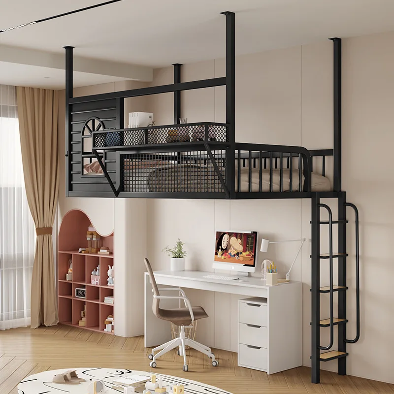

Elevated simple modern loft bed space saving duplex second floor study bed