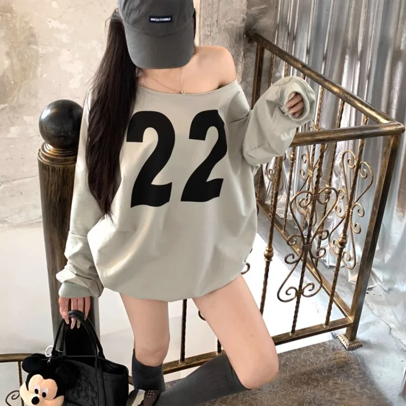 Y2K Printed Hoodies Women Sexy Off Shoulder Loose Oversized Tops Female Casual Hoody Chic Korean Autumn Sweatshirts