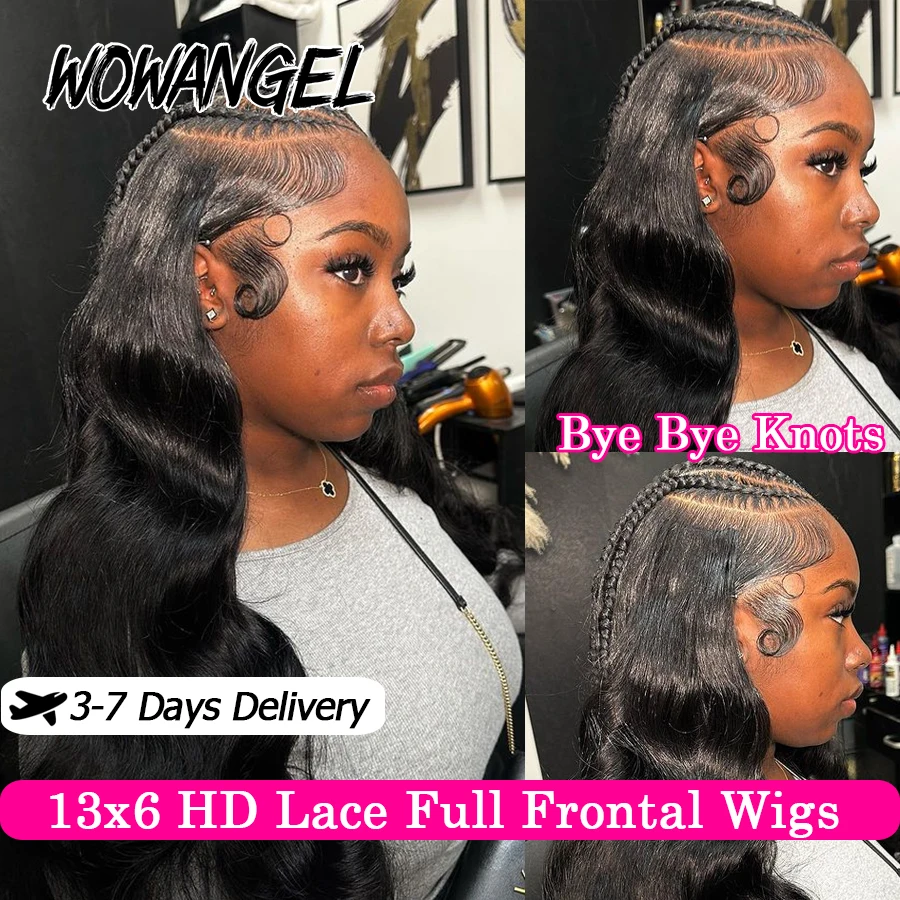 Wow Angel 13x6 HD Lace Full Frontal Wigs 250% Bye Bye Knots Body Wave Wigs Skins Melted Human Hair Wigs Brazilian Hair For Women