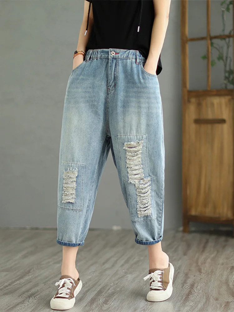 Max LuLu 2023 Classic Streetwear Womens Summer Fashion Vintage Holes Jeans Ladies Casual Ripped Denim Pants Punk Harem Trousers