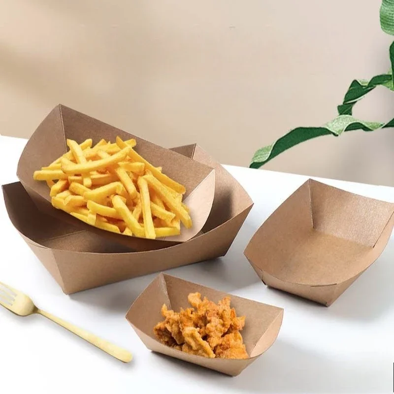 100pcs Disposable Paper Plate Fried Chicken Chicken Cutlet Rice Flower Kraft Paper Tray Party Biodegradable Tableware Paper Box