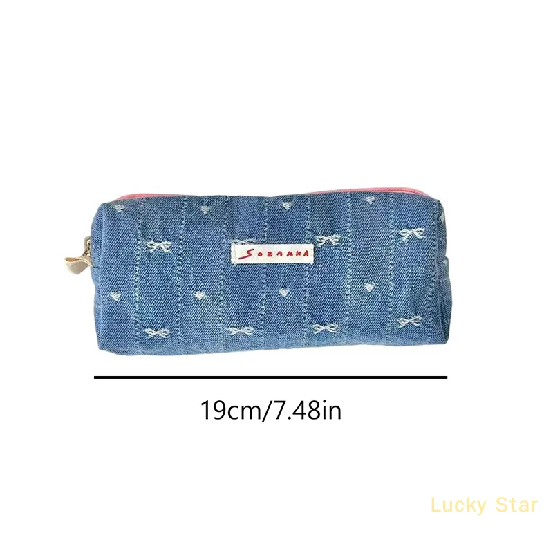 Ins Style Denim Pencil Case Cute Multi Functional Large Capacity Stationery Organizer Storage Bag Student Pen Bag Makeup Bag