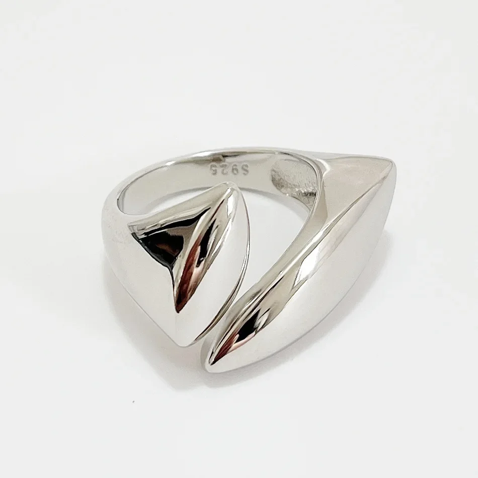 Korean S925 Sterling Silver Combination Geometric Surface Special-shaped Smooth Simple Ring Opening Can Adjust Water Droplets