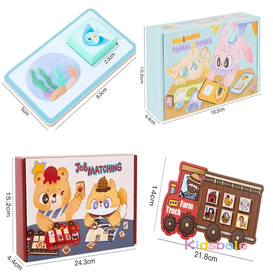 ของเล่นปริศนาจับคู่ธีมยานพาหนะมอนเตสซอรี่/เกมการ์ดจับคู่บ้านสัตว์พัฒนาการรับรู้และการประสานงานสำหรับเด็กวัยหัดเดิน