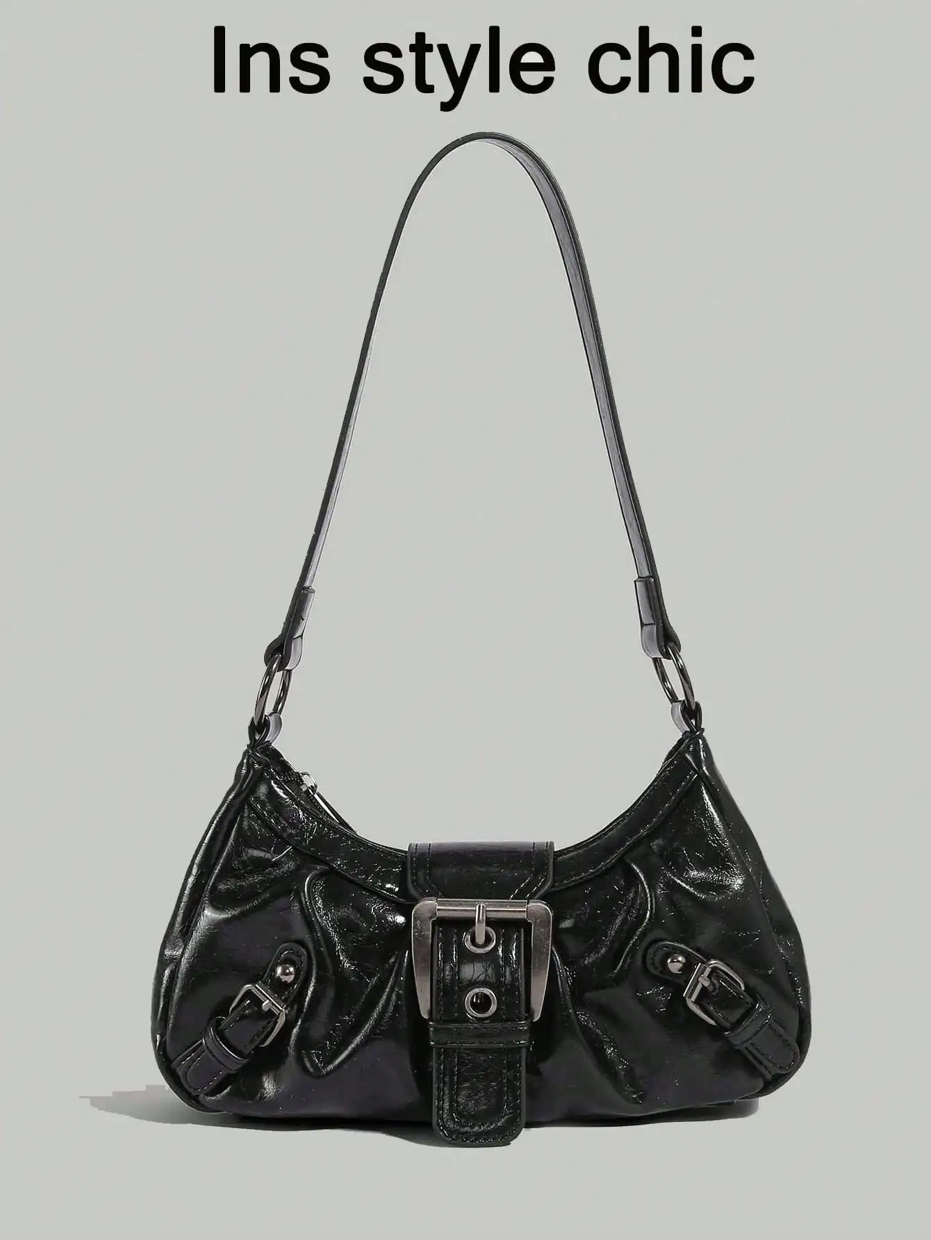 

Vintage Distressed Leather Motorcycle Bag - Rivets/Pin Buckle, Y2K Street Style Shoulder/Crossbody