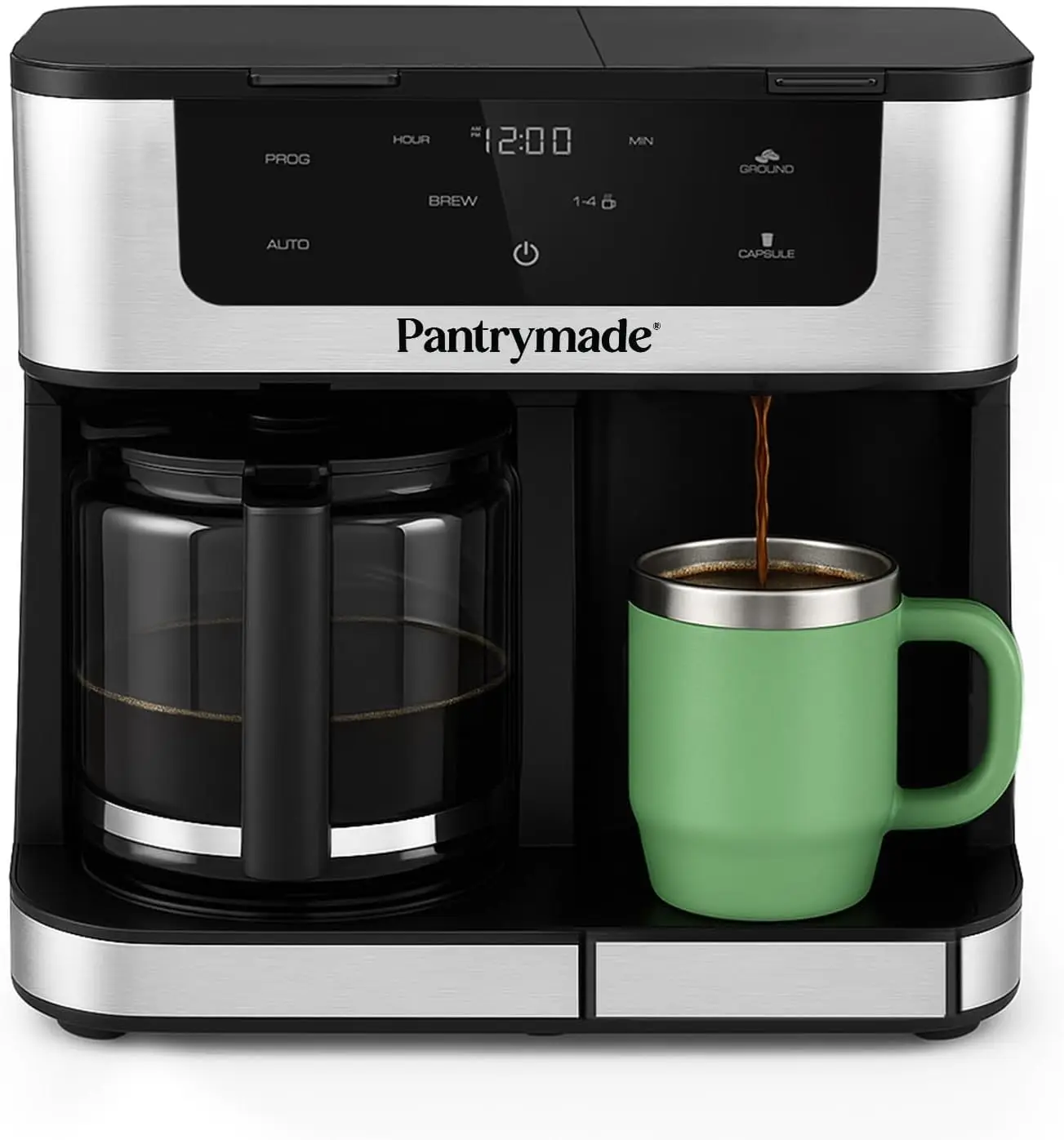 

Dual Brew Coffee Maker | 12 Cup Glass Carafe & Single Serve Combo | Programmable Touchscreen