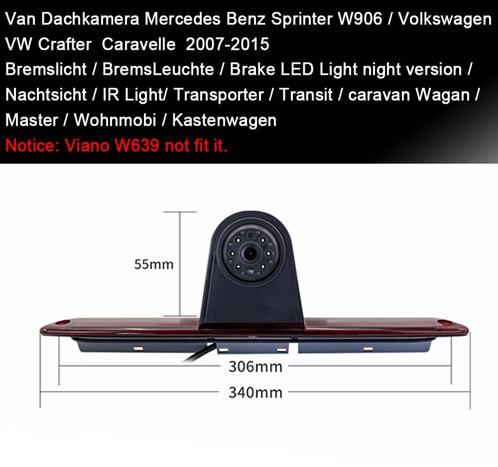 HKNL HD CCD Car Reverse Camera With Mirror For Mercedes Benz Sprinter W906 Volkswagen VW Crafter Caravelle ab Rot 3.Brake Light