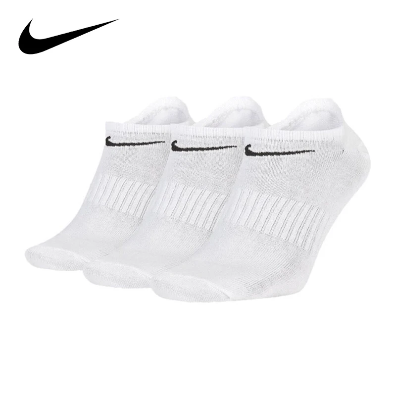 Original Nike Lightweight Unisex Sports Socks Men\'s and Women\'s 3 Pairs Casual Breathable Tube White Short Socks SX7678-100