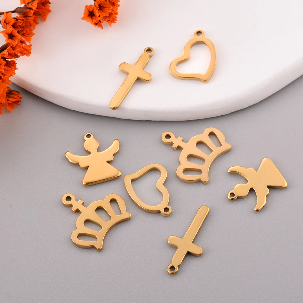 20 Stück/Set Edelstahl Anhänger mit Engelkrone, Kreuz und Herz für DIY Armband, Fußkette, Ohrring, Schmuckherstellungszubehör – Detail 3