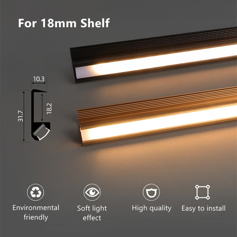 LED Cabinet Lamp Wardrobe 45 Degree Oblique Lighting for 18mm Layer Board Closet led Aluminum Profile Clip Shelf Bar Strip Light