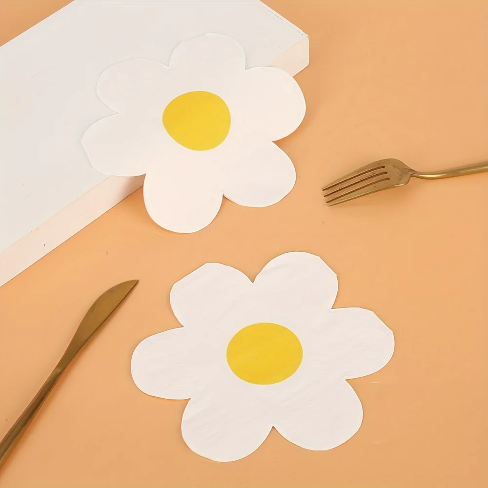 20/40/100pcs Daisy Theme Napkins Flower Restaurant Disposable Paper Napkins Birthday Baby Shower Wedding Party Decoration - view 2