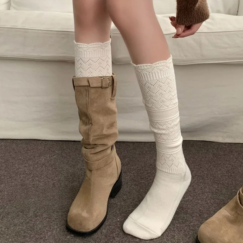 

Длинные хлопковые носки-чулки с вырезами для женщин и девушек, винтажные вязаные, нескользящие, для тяжелой индустрии, модные, дышащие