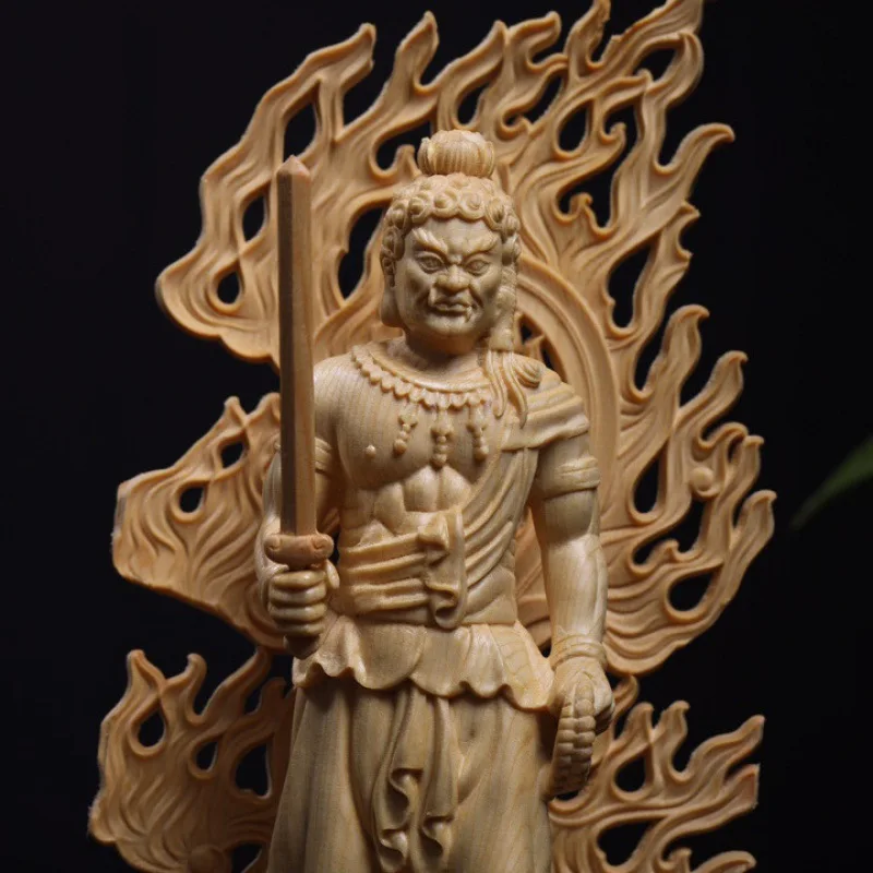 

Wood Carved Hand Carved Fudo Myoo Acalanatha Standing Statue Figurine Zodiac Guardian Home Altar Temple Shrine Decor Gift