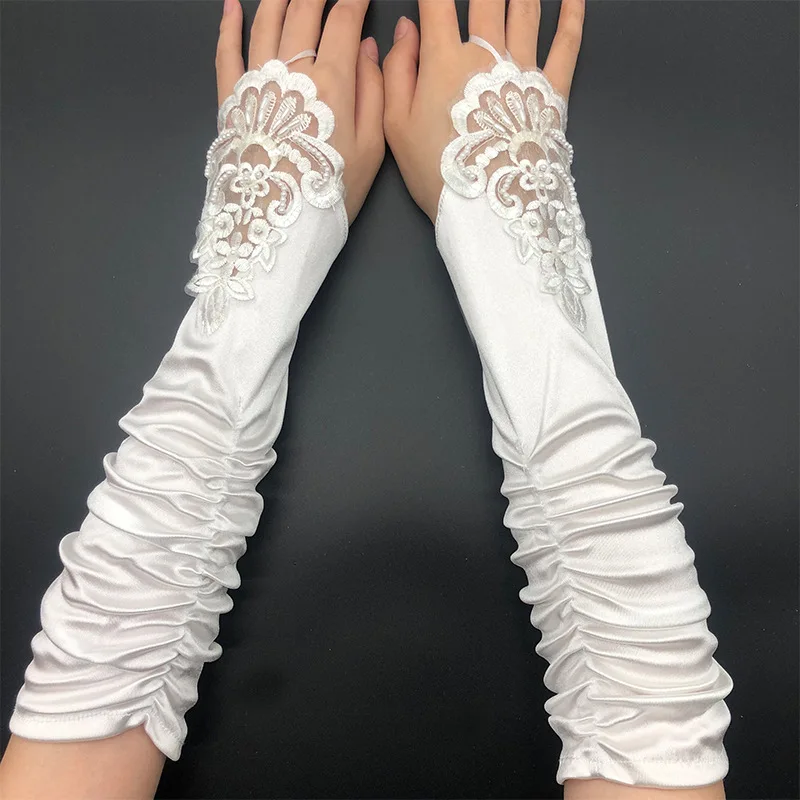 Fingerless Black Adult Women Sexy  Stretch Satin Long Gloves Sunscreen Driving Gloves Festival Dance Cosplay Gloves Mittens