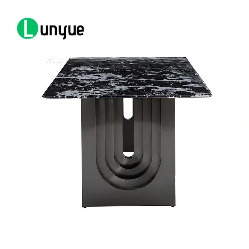 Italian Minimalist Rectangular Marble Dining Table Black Titanium Stainless Steel Base Designer Modern Household Furniture