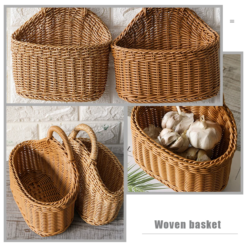 

Woven Wall Basket Hanging Storage Container Exquisite Craftsmanship Artistic Touch for Home Kitchen Cafe Decor
