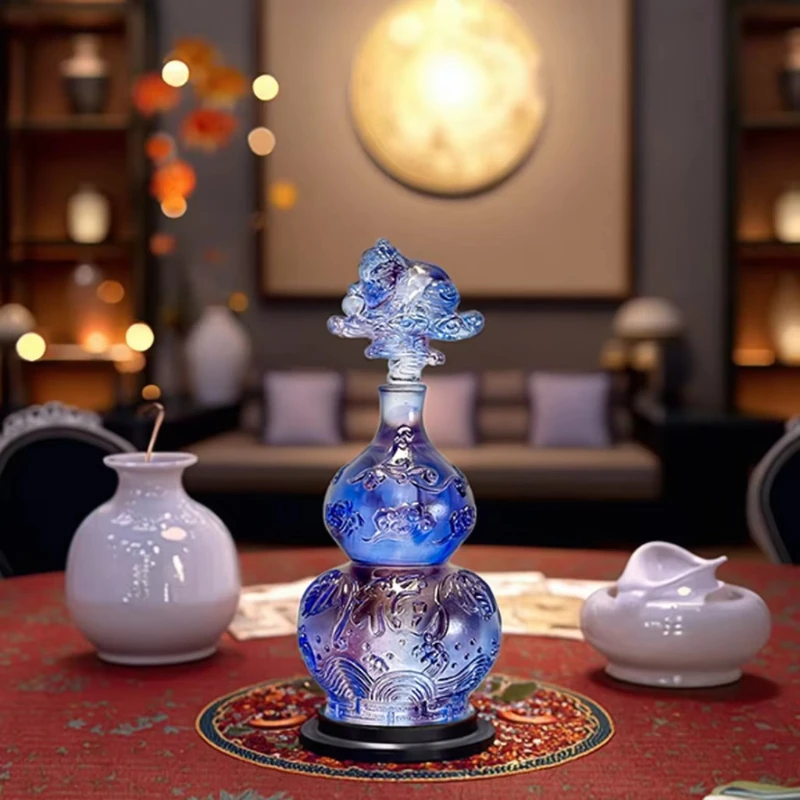 

Lucky gourd sculpture five blessings design glazed crystal with blessing character wealth symbol feng shui wealth display