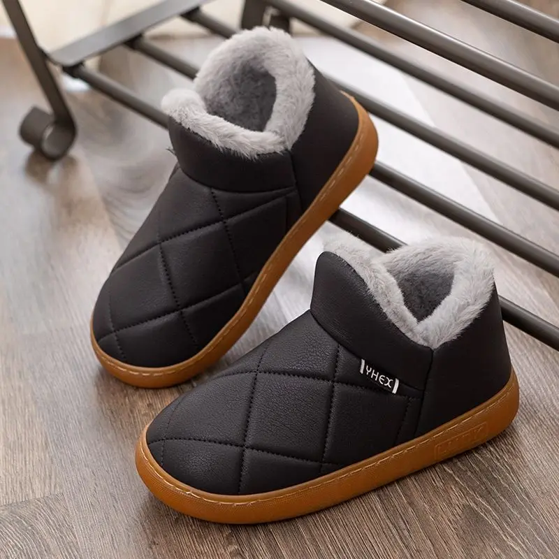 

2025 New Winter Slippers Waterproof Fleece Lined Enclosed Heel Non Slip Home Use Unisex Thickened Comfortable Winter Shoes