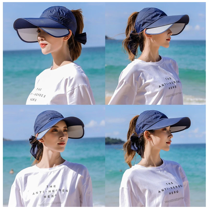 Women\'s Cycling Breathable Sun Hat Visor Caps Female Scalable Brim Empty Top Wide Brim Baseball Cap Outdoor Anti-UV Beach Hats