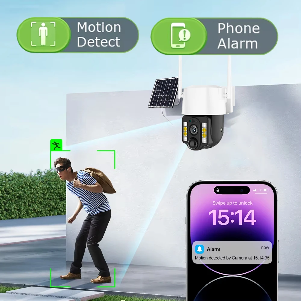 AOV كاميرا تعمل بالطاقة الشمسية 5MP HD في الهواء الطلق 24 ساعة تسجيل مراقبة المدمج في بطارية حماية الأمن فيديو مع لوحة طاقة شمسية CCTV