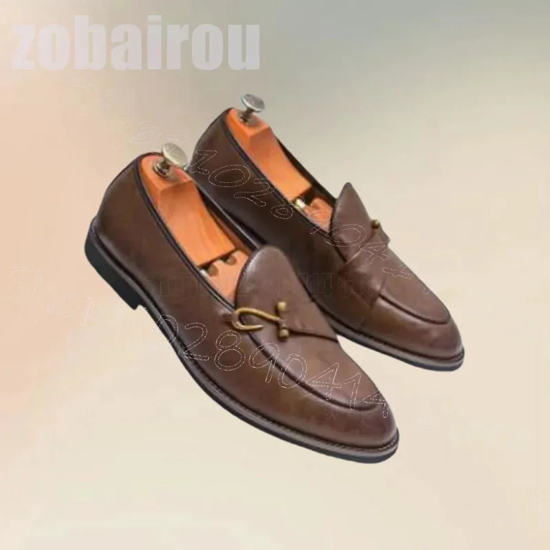 

Metal Hook Design Brown Matte Leather Penny Loafers Fashion Slip On Men Shoes Luxury Handmade Party Feast Office Men Dress Shoes