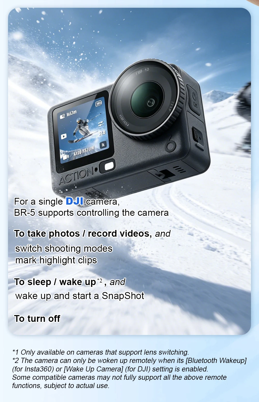 Wasserdichte Bluetooth-Fernbedienung für Action-Kameras für Insta360 X3/X4/X4Air/X5/Go3/Go3s/Ace; für DJI Action 6/4/5 Pro/OSMO 360 – Detail 9