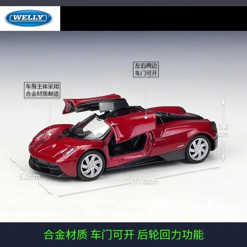 WELLY 1:36 Huayra Super Toy Car Diecast Model Pull Back Türen zu öffnende pädagogische Sammlung Geschenk für Kinder B18 Diecast