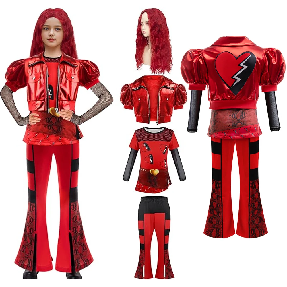 

New Style Girl Rise Red Outfit Cos Costumes for Girls Kids Coat Jacket Pants Deluxe Sets Glove Wigs Carnival Easter 2025 Movie