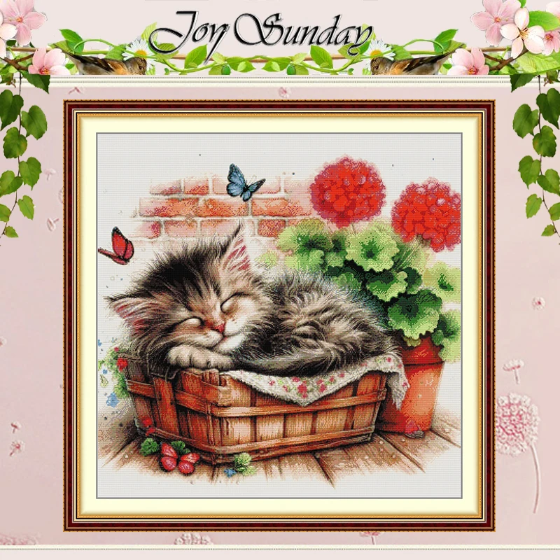 

Набор для вышивания крестиком с узорами спящих кошек, DIY, 11CT 14CT 16CT, HD, с нанесенным рисунком, DMC, набор для вышивания, рукоделие