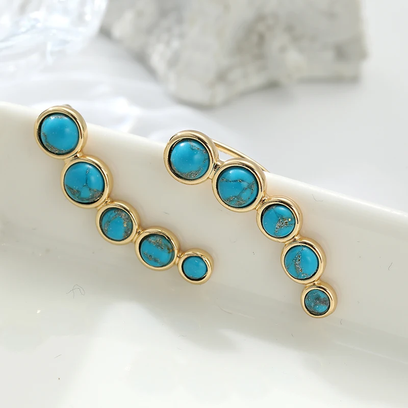 Vintage Bohemian Style Synthetic Turquoise Tiny Stud Earrings for Women Elegant Delicate Banquet Celebration Jewelry Accessories