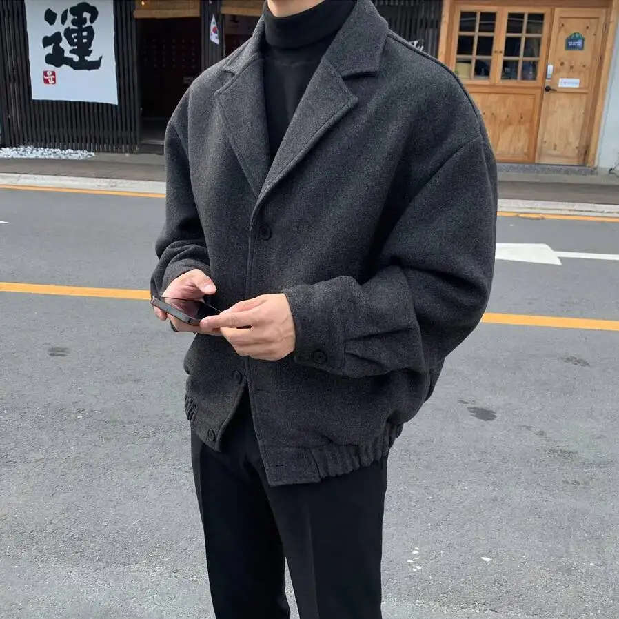 

2026 Loose Casual Men's Solid Color Jacket, Fashion Daily Commuting Windproof Short Woolen Coat Thickened Warm.