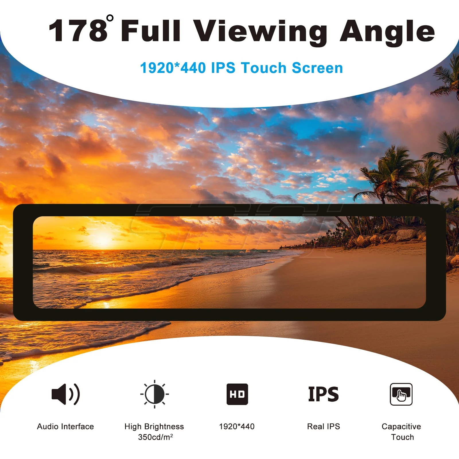 52Pi 11.26 Inch Capacitive Touch Screen 1920X440 HDMI Display Screen with Audio Interface for Raspberry Pi 5/4B/3B/3B+