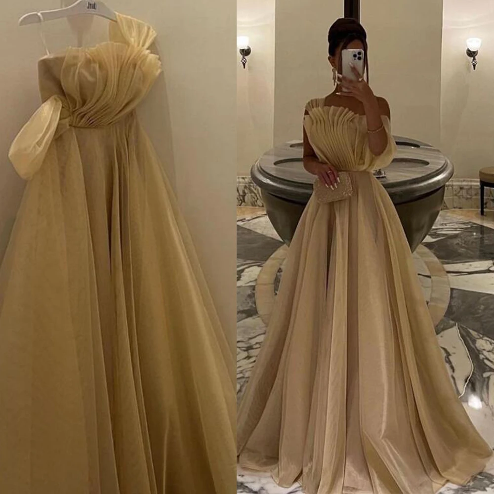 

Backless A-line Pleat Evening Dresses Illusion Scalloped Party Dress Dreamy Prom Gown Muslim Skirt فساتين السهرة 2023 جديده