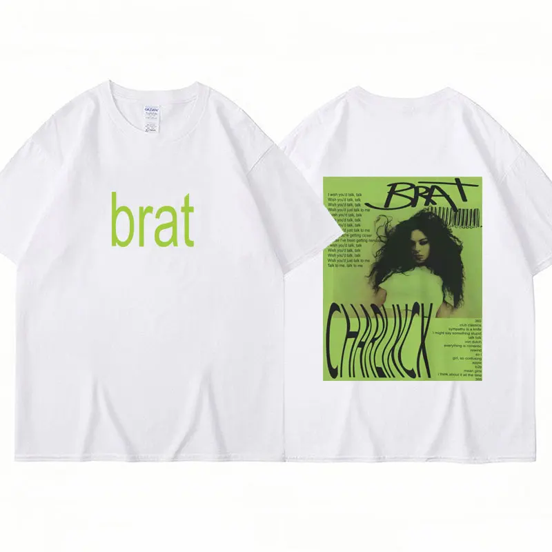 Charli Xcx Brat 2024 New Album Graphic Tshirt Men Women Fashion Vintage Popular T-shirt Cotton Casual Loose T-shirts Streetwear